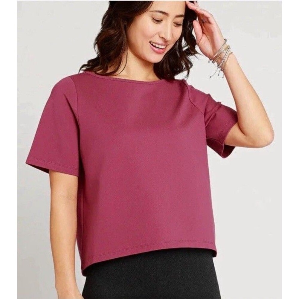 Betabrand Women's Boxy Hi-Low Top Mauve Boat Neck Stretch Size XL